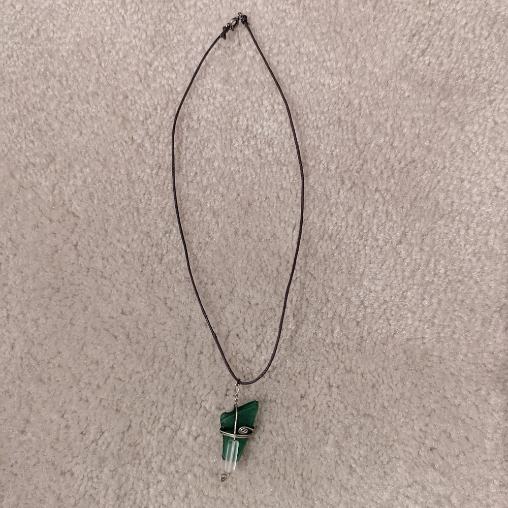2/$15 Sea Glass and Wire Pendant on Cord Necklace